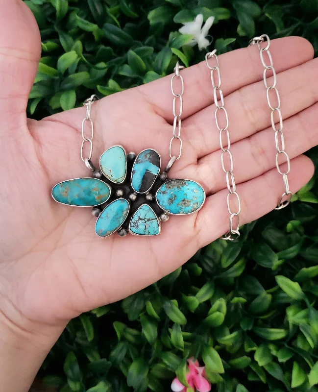 gemstone necklaces for women -Stamped Sterling Silver Mixed Turquoise 6 Stone Necklace