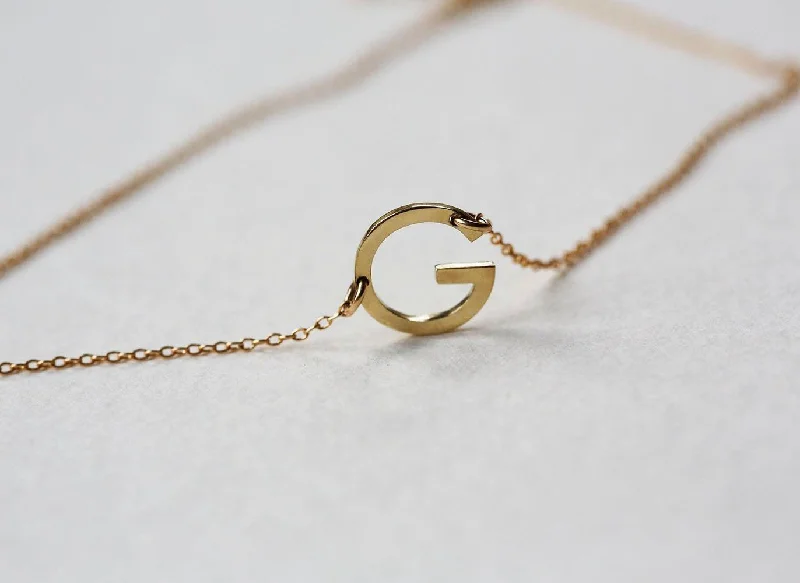 vintage bridal necklaces for women -Solid Gold Small Initial Letter Necklace