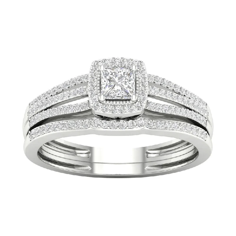 De Couer 10k Gold 1/2ct TDW Diamond Halo Birdal Ring