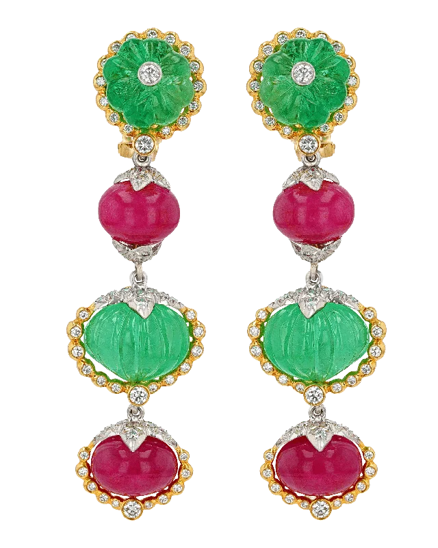 trendy rings for women -boho earrings for women -David Webb Emerald, Ruby and Diamond Earrings