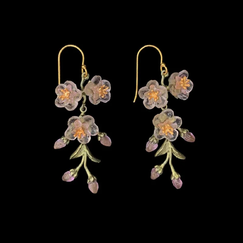 engagement rings for women -women's gold earrings -Peach Blossom Earrings - 3-Flower Drop Wire