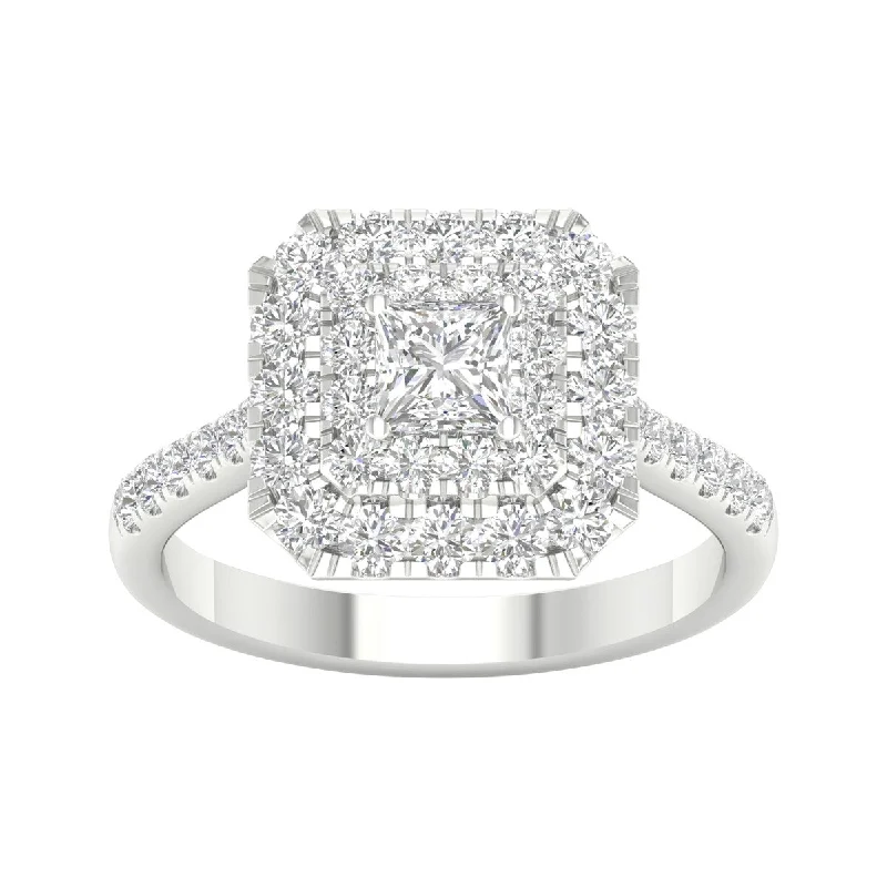 1 3/8ct TDW Princess Cut Diamond Halo Ring in 10k Gold by De Couer