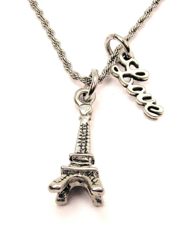 choker necklaces for women -Eiffel Tower 20" Chain Necklace With Cursive Love Accent