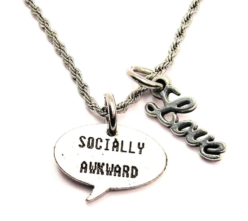 rose gold necklaces for women -Socially Awkward 20" Chain Necklace With Cursive Love Accent