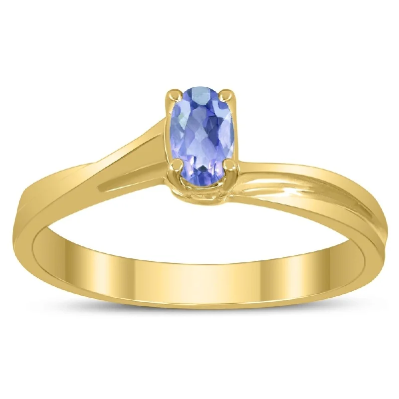 Solitaire Oval 5X3MM Tanzanite Gemstone Twist Ring in 10K Yellow Gold