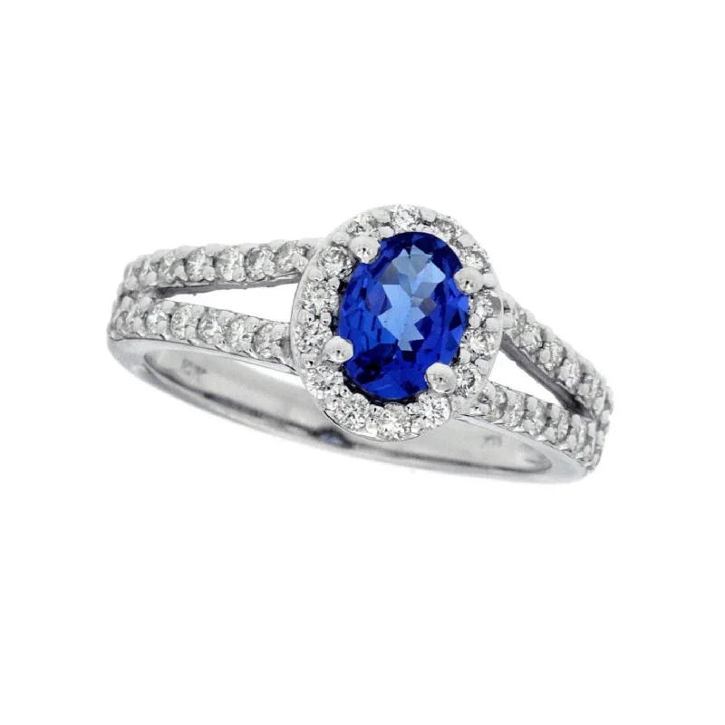 Oval Tanzanite and Diamond Halo Ring