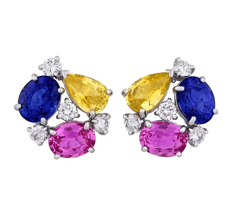 multi-stone rings for women -fashion statement earrings -Oscar Heyman Multicolor Sapphire Earrings