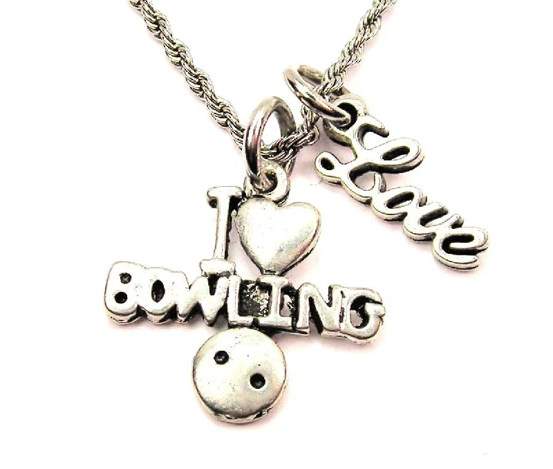 elegant chain necklaces for women -I Love Bowling 20" Chain Necklace With Cursive Love Accent