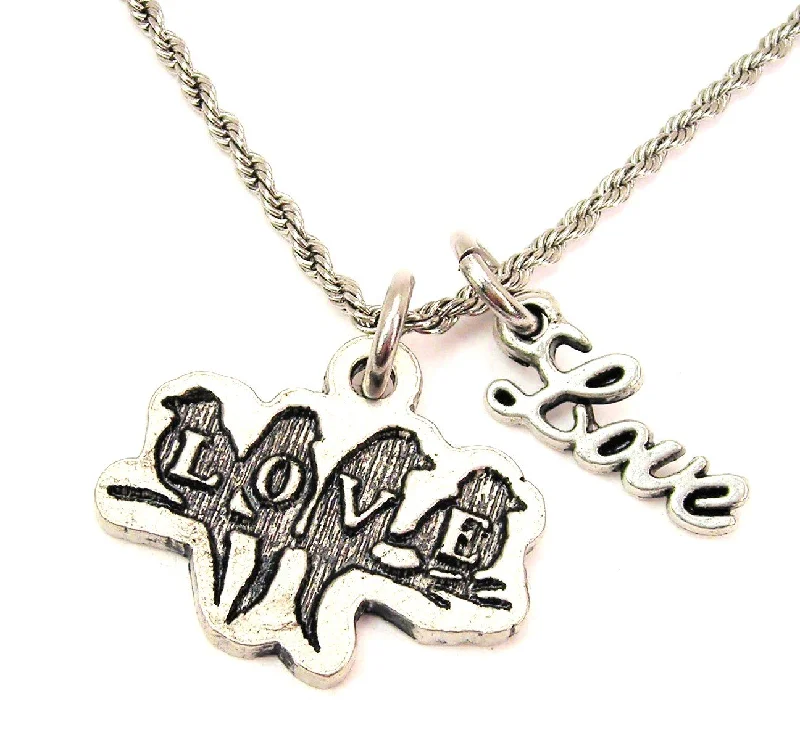 adjustable necklaces for women -Love Birds On A Branch 20" Chain Necklace With Cursive Love Accent