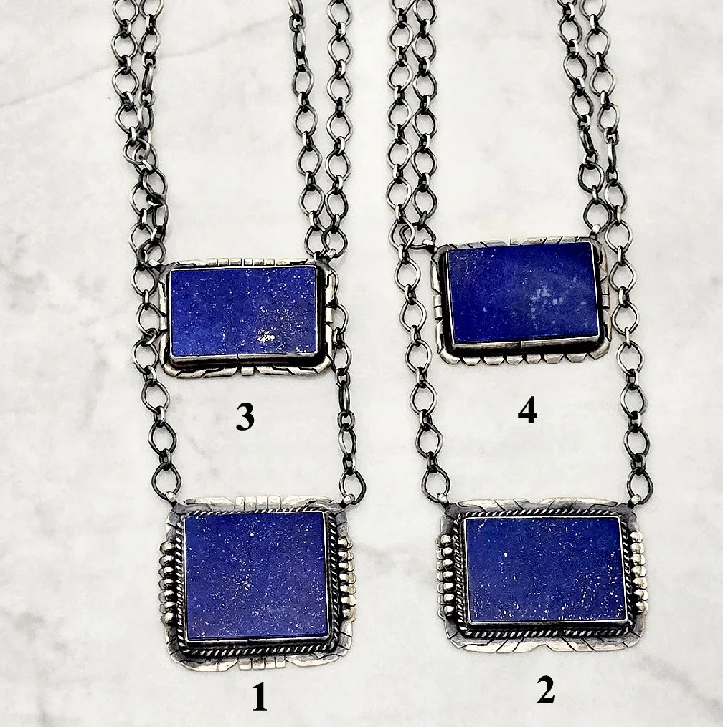 choker necklaces for women -Sterling Silver Lapis Lazuli Rectangle Bar Style Necklace