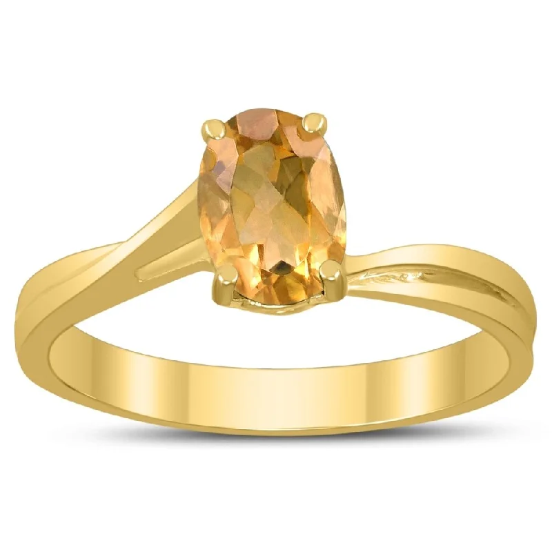 Solitaire Oval 7X5MM Citrine Gemstone Twist Ring in 10K Yellow Gold