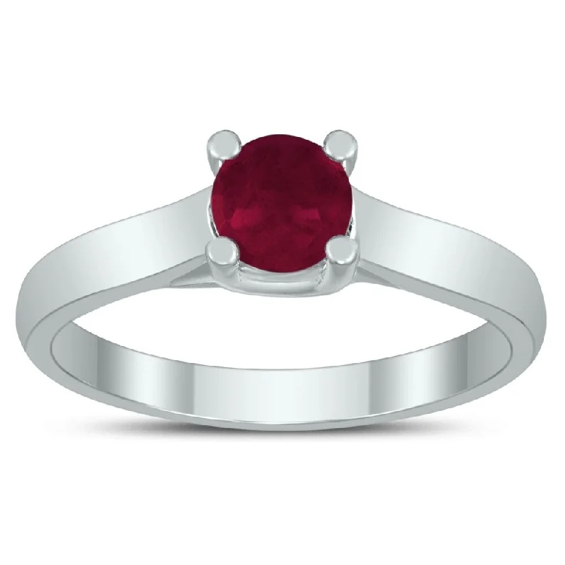 Round 5MM Ruby Cathedral Solitaire Ring in 10K White Gold