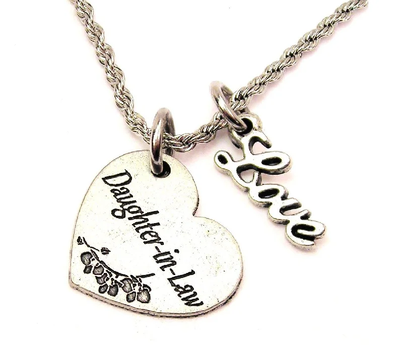 birthstone necklaces for women -Daughter In Law 20" Chain Necklace With Cursive Love Accent