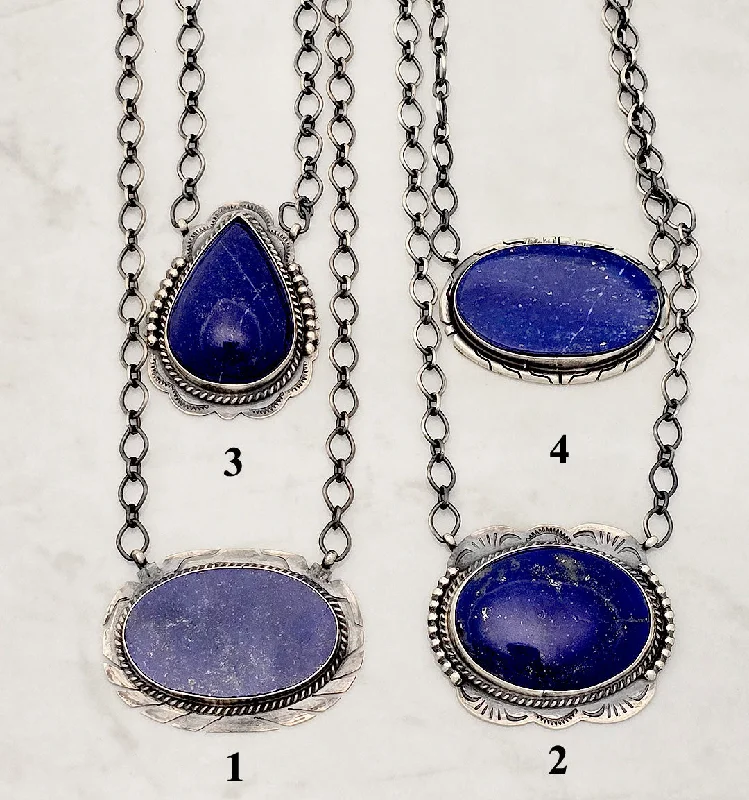 crystal necklaces for women -Sterling Silver Lapis Lazuli Oval Bar Style Necklace