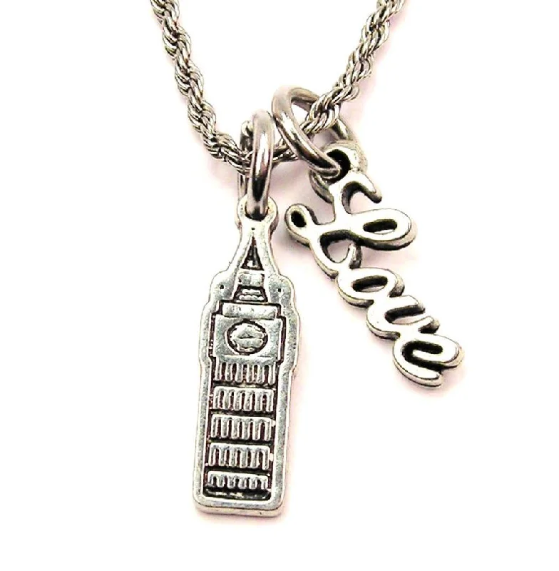 elegant necklaces for women -Big Ben 20" Chain Necklace With Cursive Love Accent