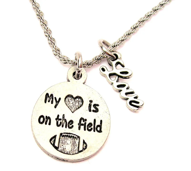 charm necklaces for women -My Heart Is On The Field 20" Chain Necklace With Cursive Love Accent