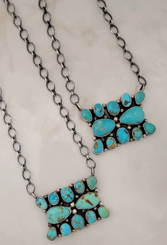 multi-strand necklaces for women -Sterling Silver Sonoran Turquoise Cluster Adjustable Bar Necklace