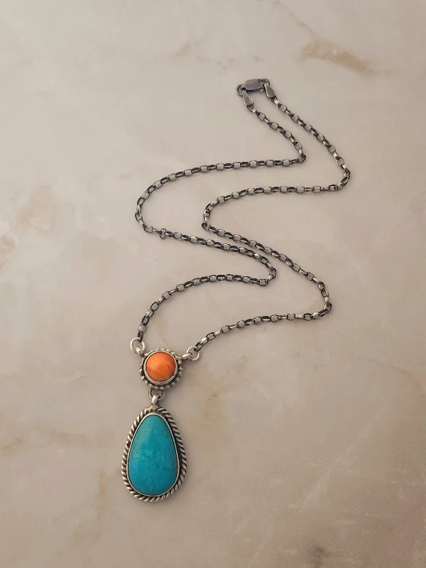 gemstone necklaces for women -Stamped Sterling Silver Turquoise & Spiny Oyster Necklace