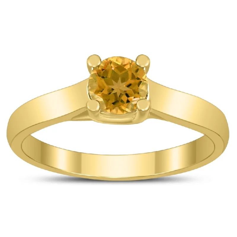 Round 5MM Citrine Cathedral Solitaire Ring in 10K Yellow Gold