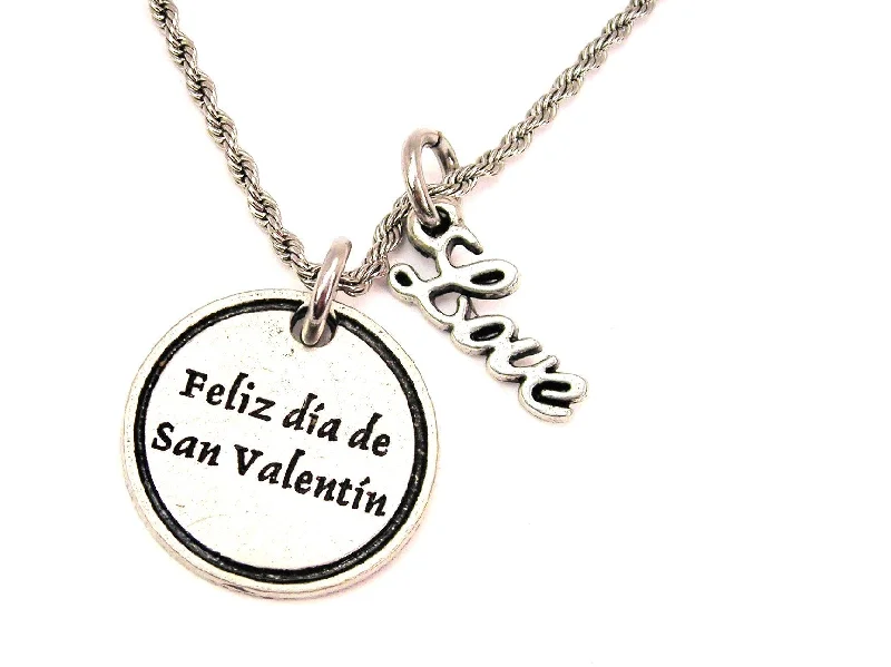 delicate pearl necklaces for women -Feliz Dia De San Valentine 20" Chain Necklace With Cursive Love Accent