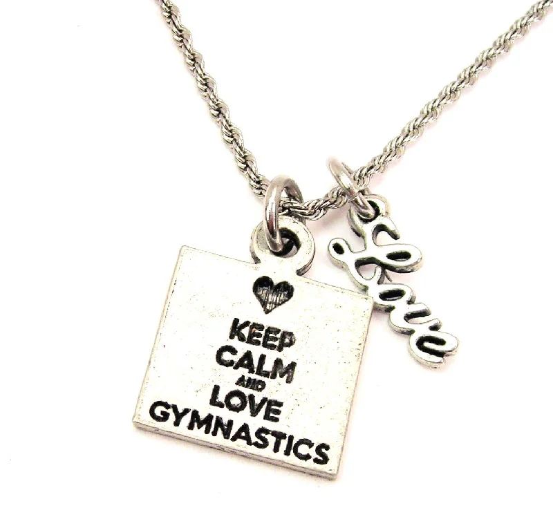 choker necklaces for women -Keep Calm And Love Gymnastics 20" Chain Necklace With Cursive Love Accent