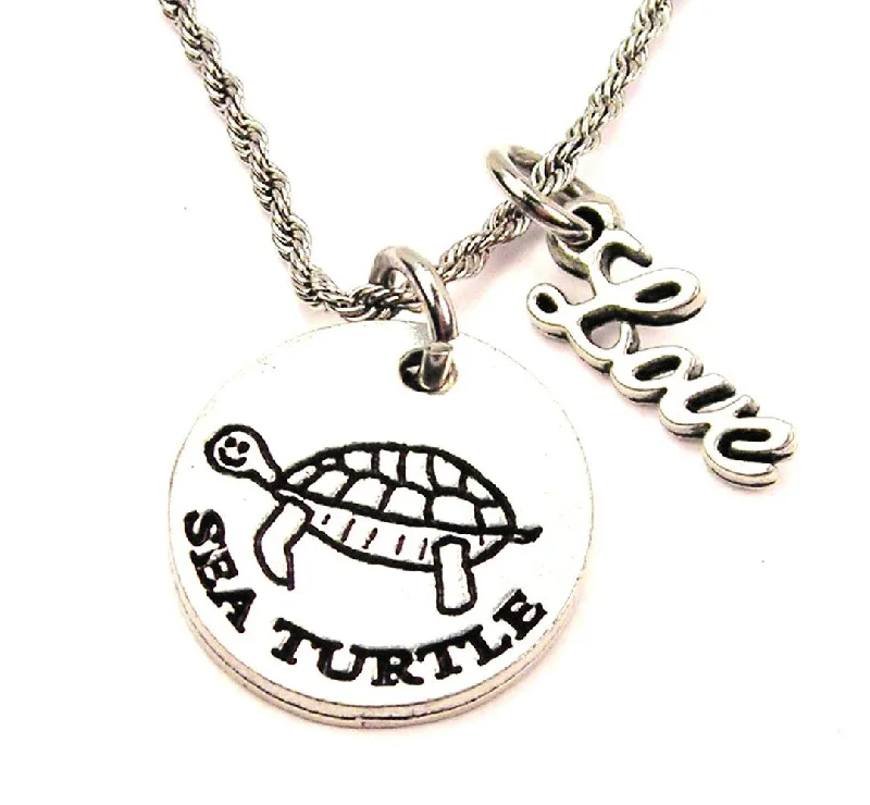 short necklaces for women -Sea Turtle 20" Chain Necklace With Cursive Love Accent