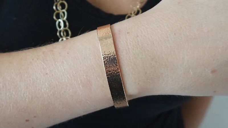 trendy bracelet designs -Rose Gold Wide Hammered Cuff