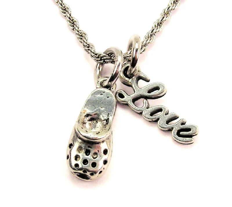 butterfly necklaces for women -Clog With Holes 20" Chain Necklace With Cursive Love Accent