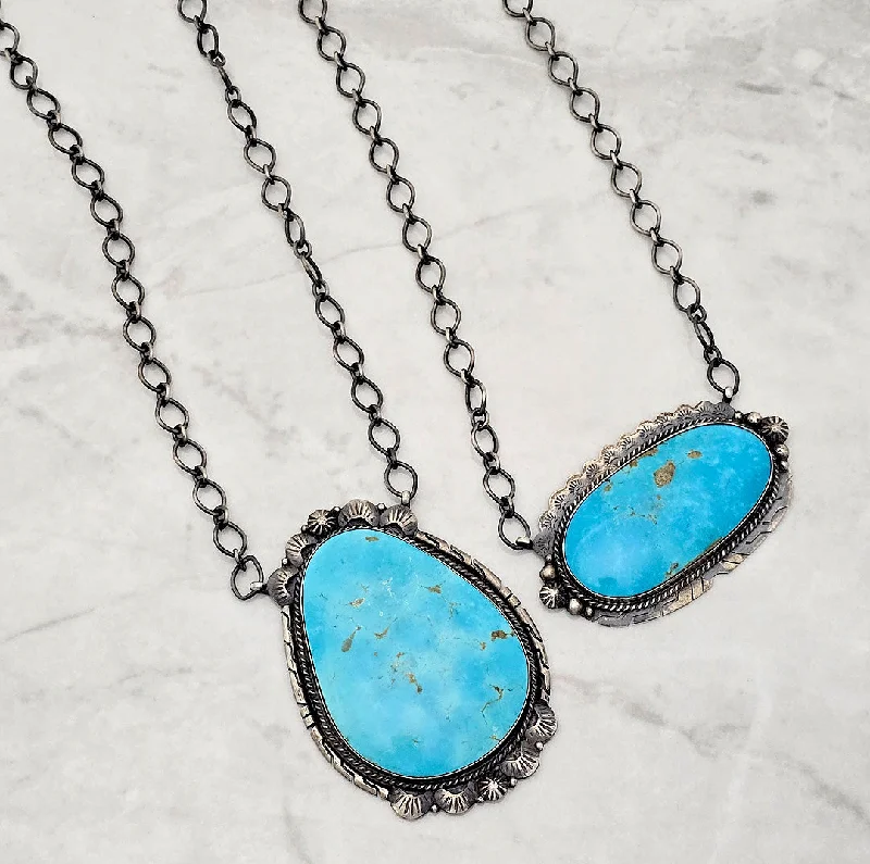 handmade pendant necklaces -Stamped Sterling Silver Turquoise Bar Style Necklace