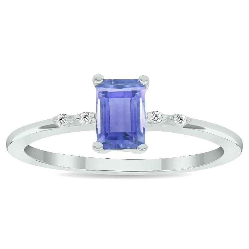 Women's Tanzanite and Diamond Sparkle Ring in 10K White Gold