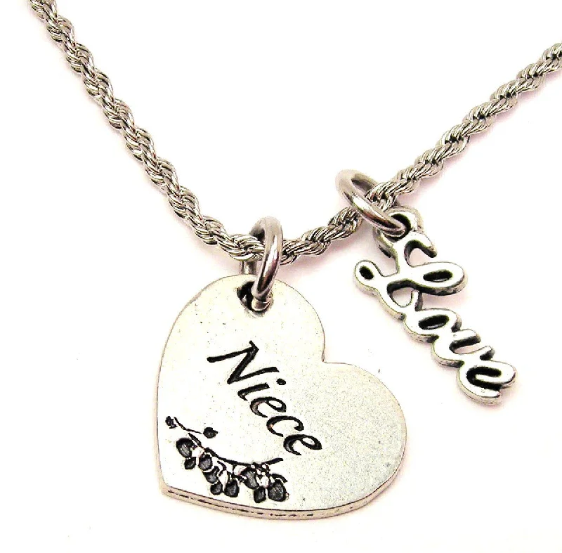 stylish pearl necklaces for women -Niece Heart 20" Chain Necklace With Cursive Love Accent