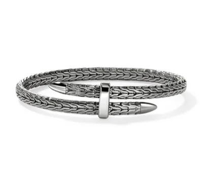 diamond bangles for women -Spear Silver 5.5mm Flex Cuff with Black Rhodium Sz M by John Hardy