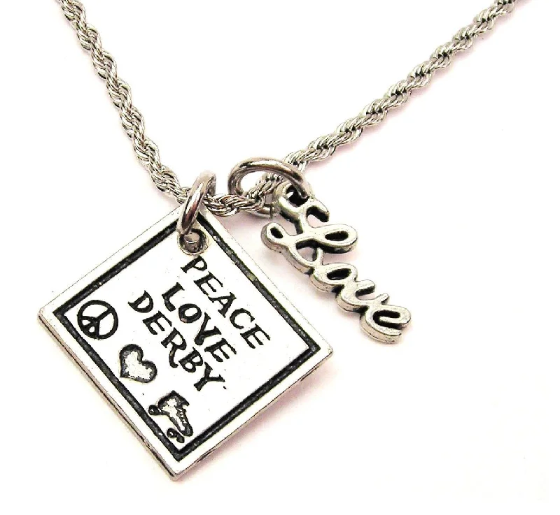 personalized heart necklaces -Peace Love Derby 20" Chain Necklace With Cursive Love Accent