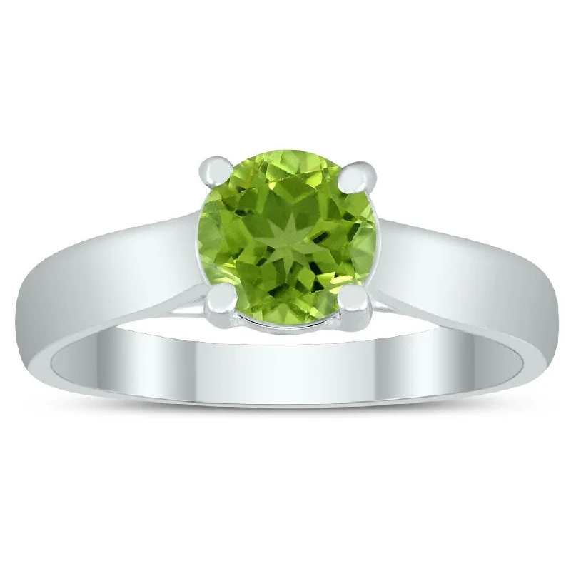 Round 6MM Peridot Cathedral Solitaire Ring in 10K White Gold