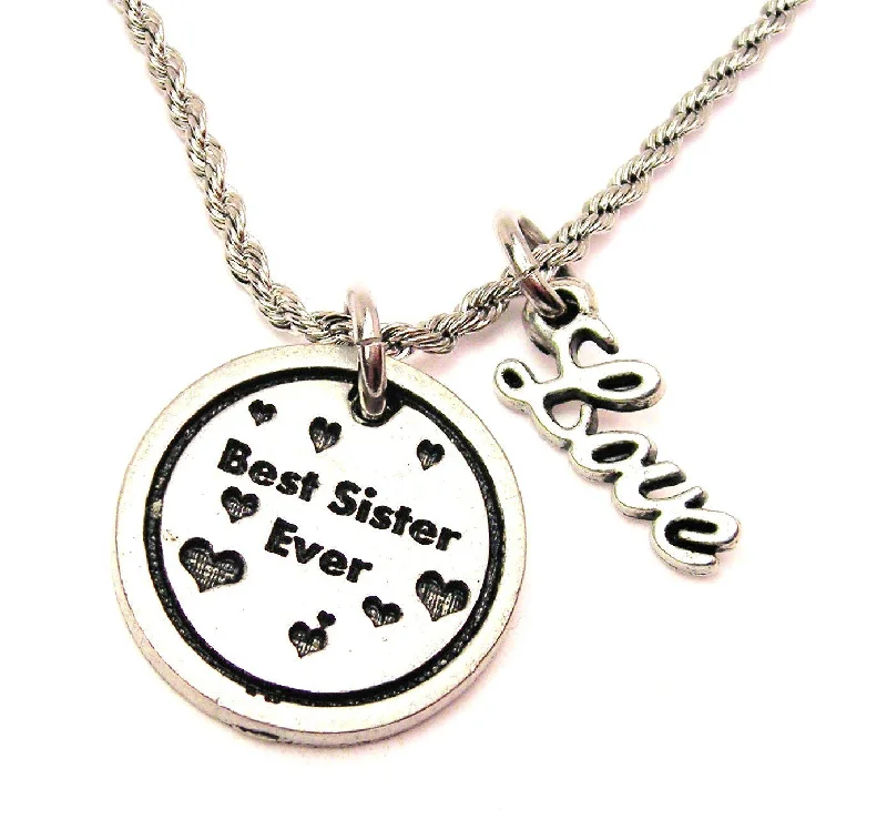 gold heart-shaped necklaces -Best Sister Ever 20" Chain Necklace With Cursive Love Accent