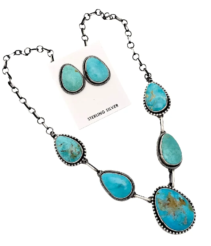 jewelry sets with necklaces -Stamped Sterling Silver Sonoran Turquoise Necklace & Earring Set