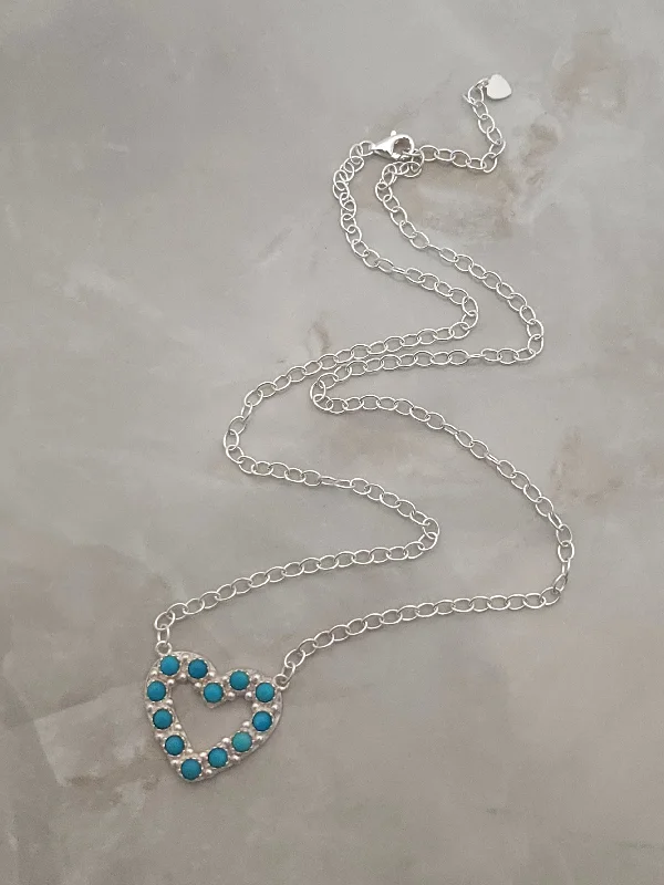 adjustable necklaces for women -Sterling Silver Turquoise Heart Necklace