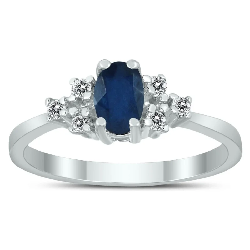 6X4MM Sapphire and Diamond Regal Ring in 10K White Gold