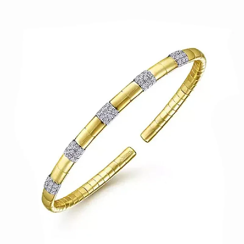 birthstone bracelets for women -14k Gold Cuff With Stationed Diamonds