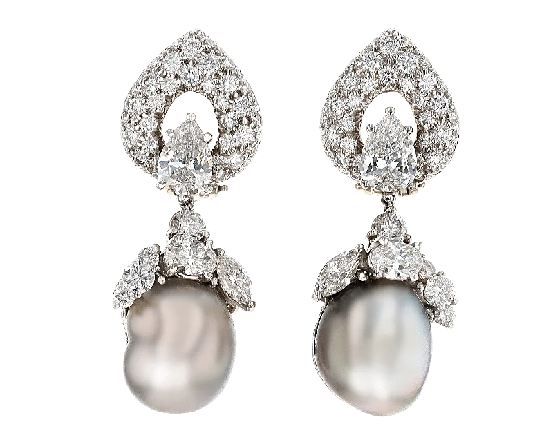 rose gold rings for women -silver hoop earrings for women -Henry Dunay Tahitian Pearl and Diamond Earrings