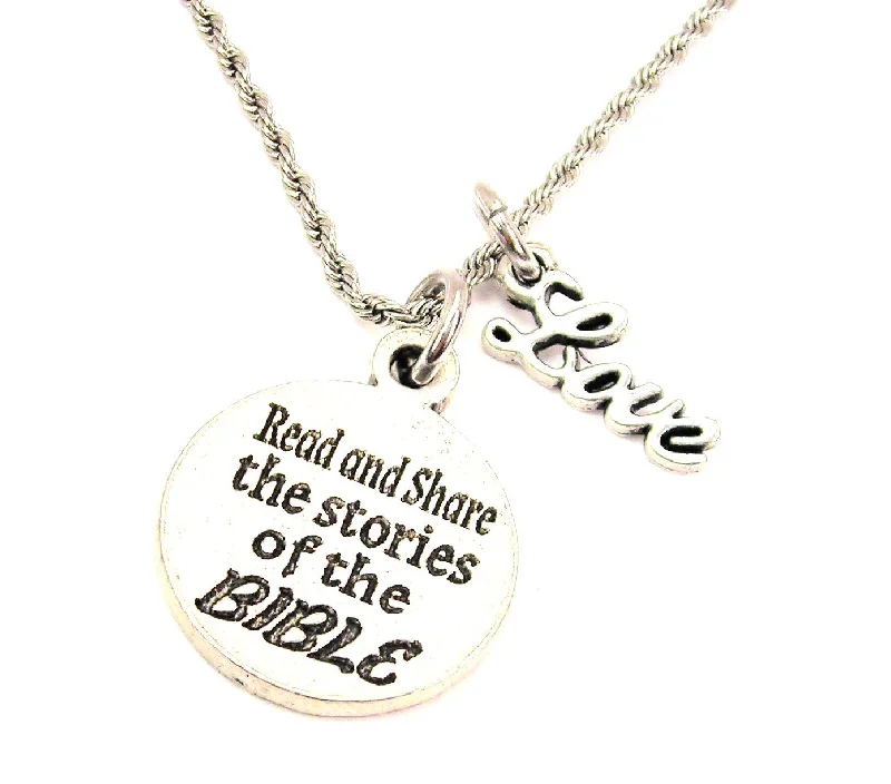 colorful necklaces for women -Read And Share The Stories Of The Bible 20" Chain Necklace With Cursive Love Accent