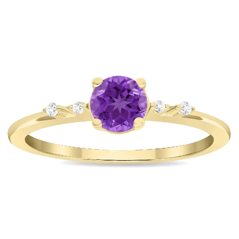 Women's Round Shaped Amethyst and Diamond Sparkle Ring in 10K Yellow Gold