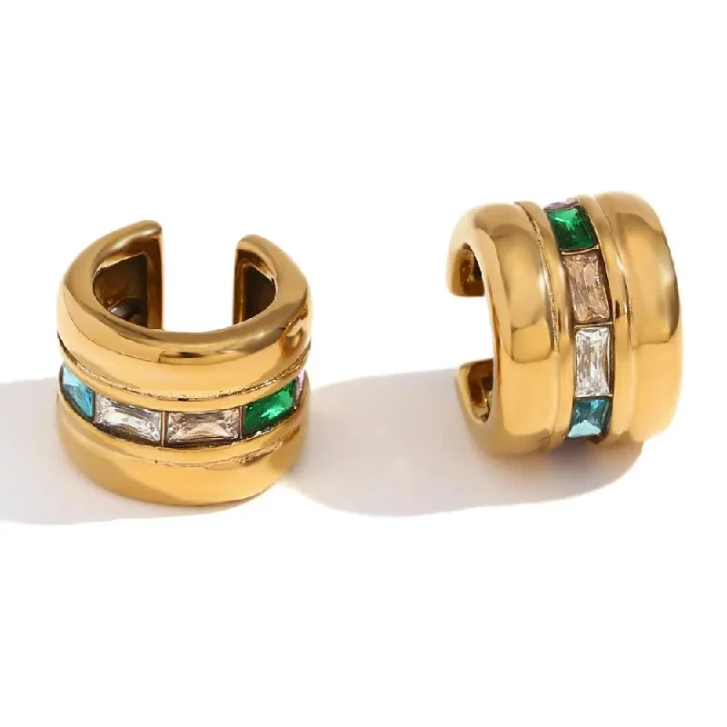 modern bangles for women -Luxe Gold-Plated Multicolored Gemstone Ear Clips – Bold Fashion Ear Cuffs for Women