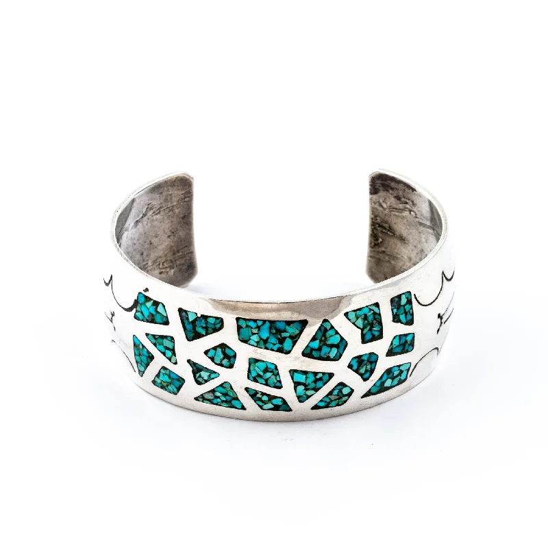 wedding bangles for women -Turquoise Chip Inlay Cuff