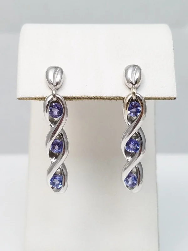 infinity rings for women -chic earrings for women -Sexy 14k White Gold Natural Tanzanite Dangle Earrings