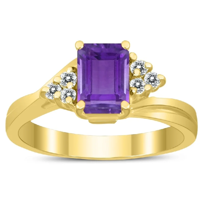 7X5MM Amethyst and Diamond Twist Ring in 10K Yellow Gold