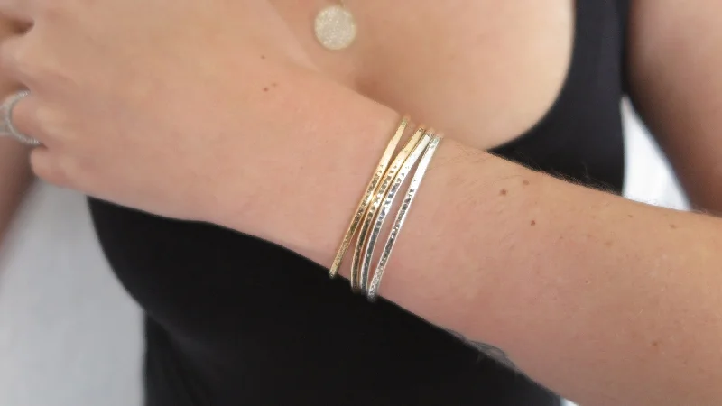 engraved bracelets for women -Hammered Cuff Set 3 (2 Thin Gold, 2 Thin Silver)