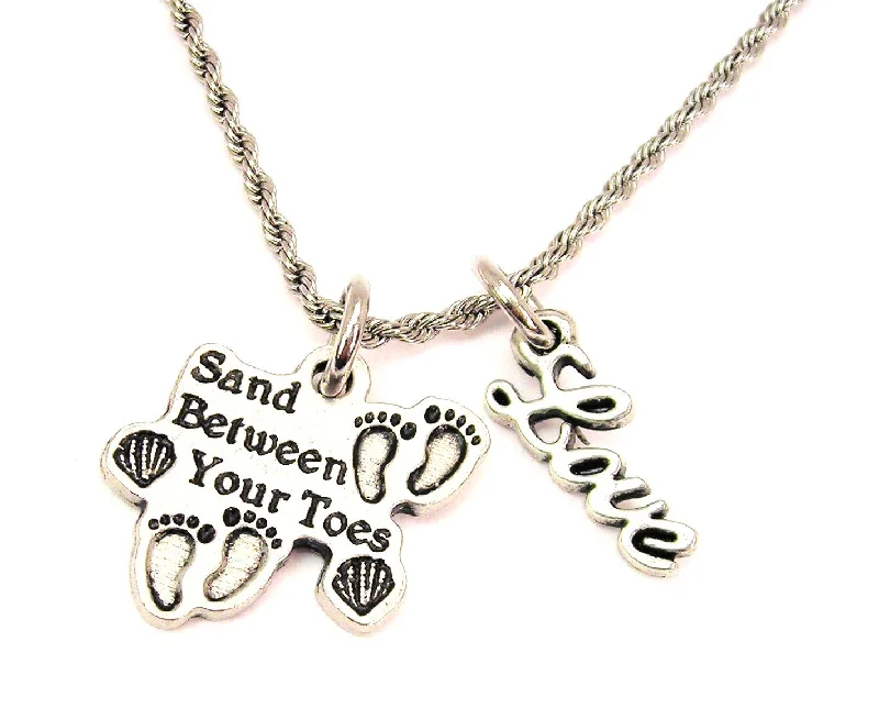 boho chic necklaces for women -Sand Between Your Toes 20" Chain Necklace With Cursive Love Accent