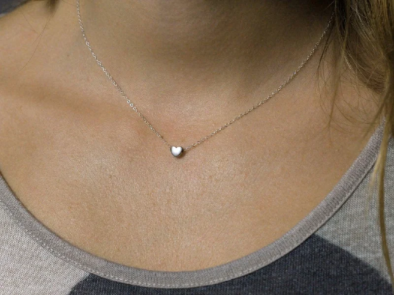 bohemian necklaces for women -Silver Heart Necklace, Tiny Heart Necklace