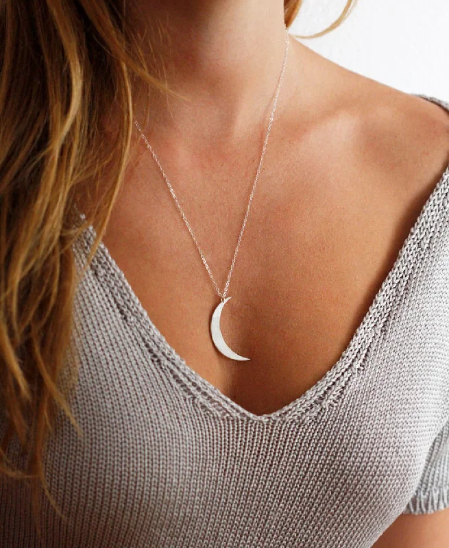 boho chic necklaces for women -Moon necklace, Silver crescent necklace, Half moon necklace,